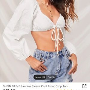 Shein Lantern Sleeve Front knot Crop Top